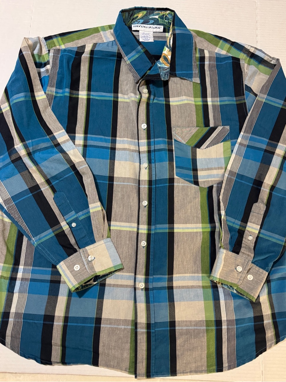 Y2K Style Men’s Plaid Button-Down Shirt Casual Long Sleeve w/contrast cuff 221